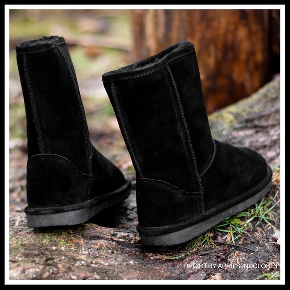 BLACK SUEDE SHEARLING LINED BOOTS BOOTIES - Picture 5 of 8